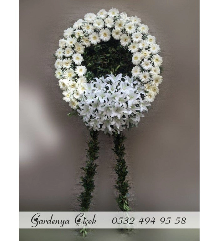 Beyaz Gerbera Beyaz Lilyum Merasim Çelenği