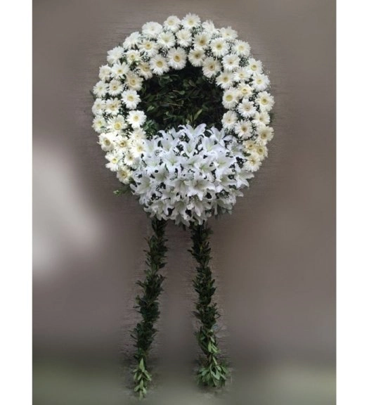 Beyaz Gerbera Beyaz Lilyum Merasim Çelenği