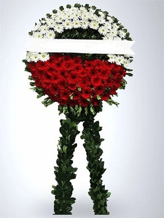 Kırmızı Gerber Beyaz Karafil Merasim Çelenği